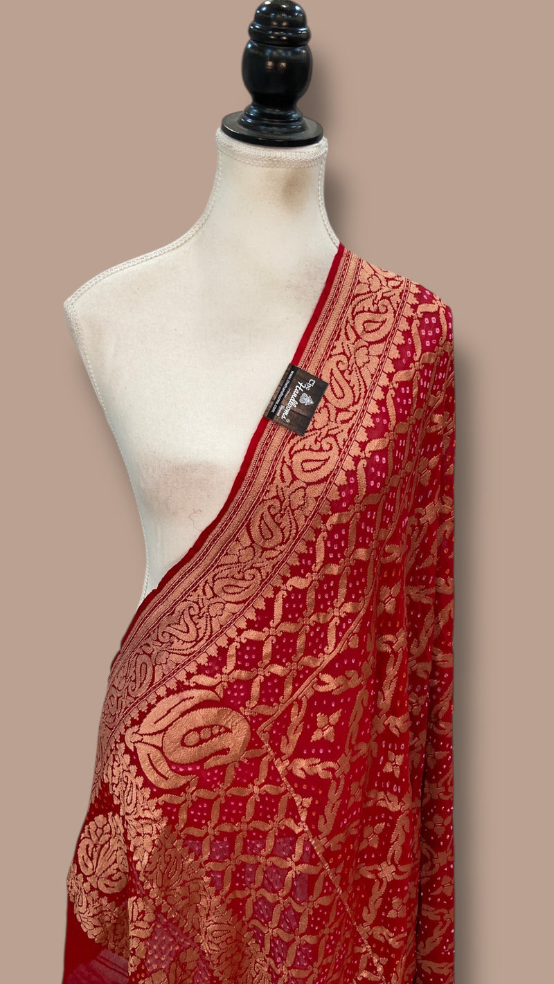Pure Georgette Banarasi Bandhej Handloom Dupatta - The Handlooms