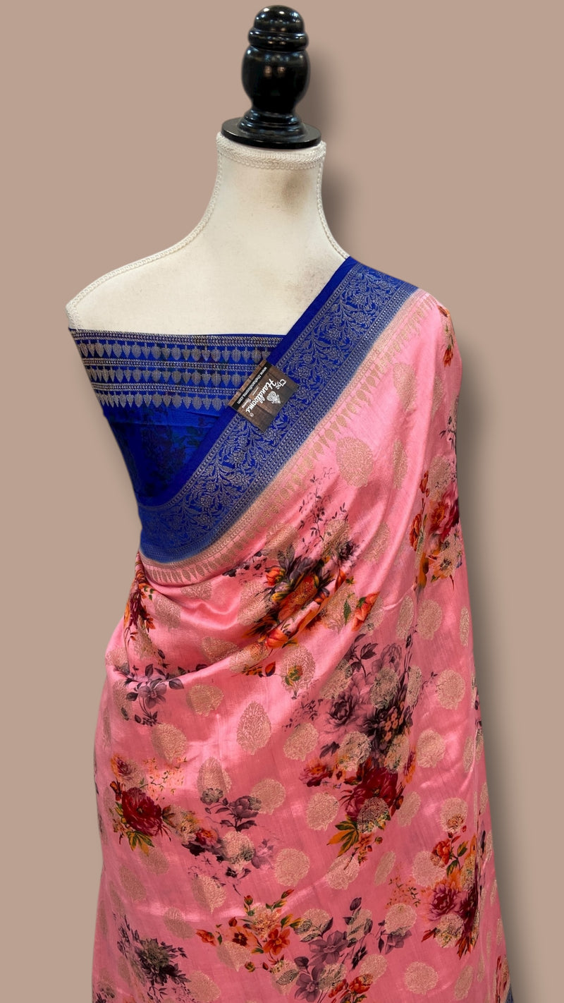Pure Chiniya Silk Handloom Banarasi Saree Digital Print - The Handlooms