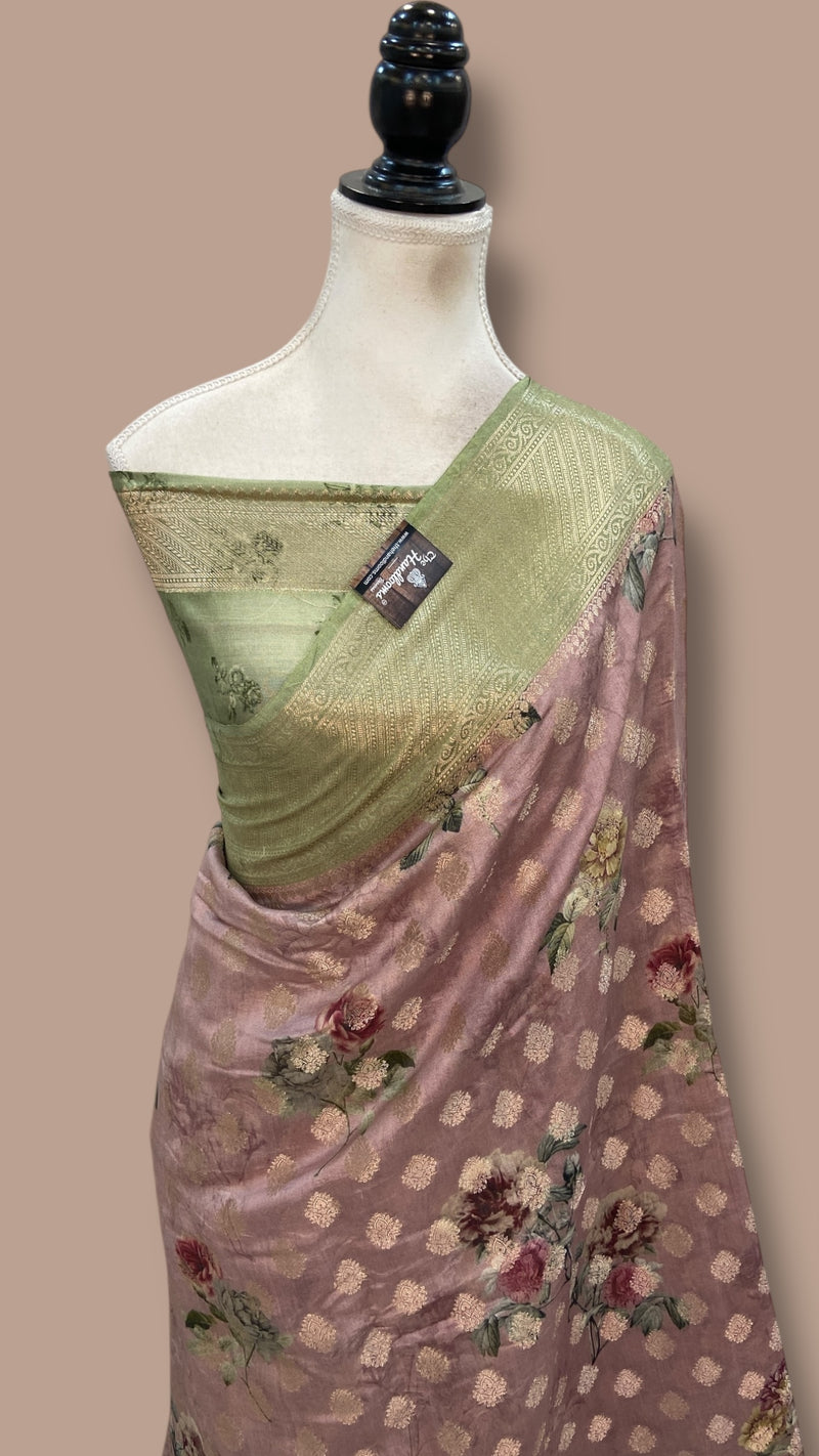 Pure Chiniya Silk Handloom Banarasi Saree Digital Print - The Handlooms