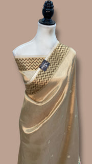 Pure Kora Tissue Handloom Banarasi Saree - Paithani Border - The Handlooms