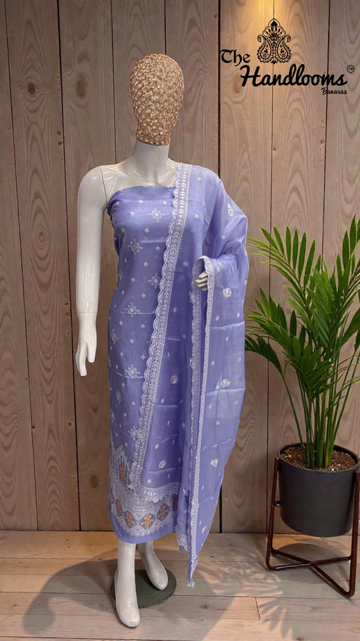 Pure Tussar Chikankari Handloom Banarasi Dress Material - The Handlooms