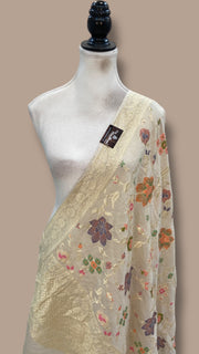 Pure Moonga Georgette Handloom Dupatta - Tilfi Meenakari - The Handlooms