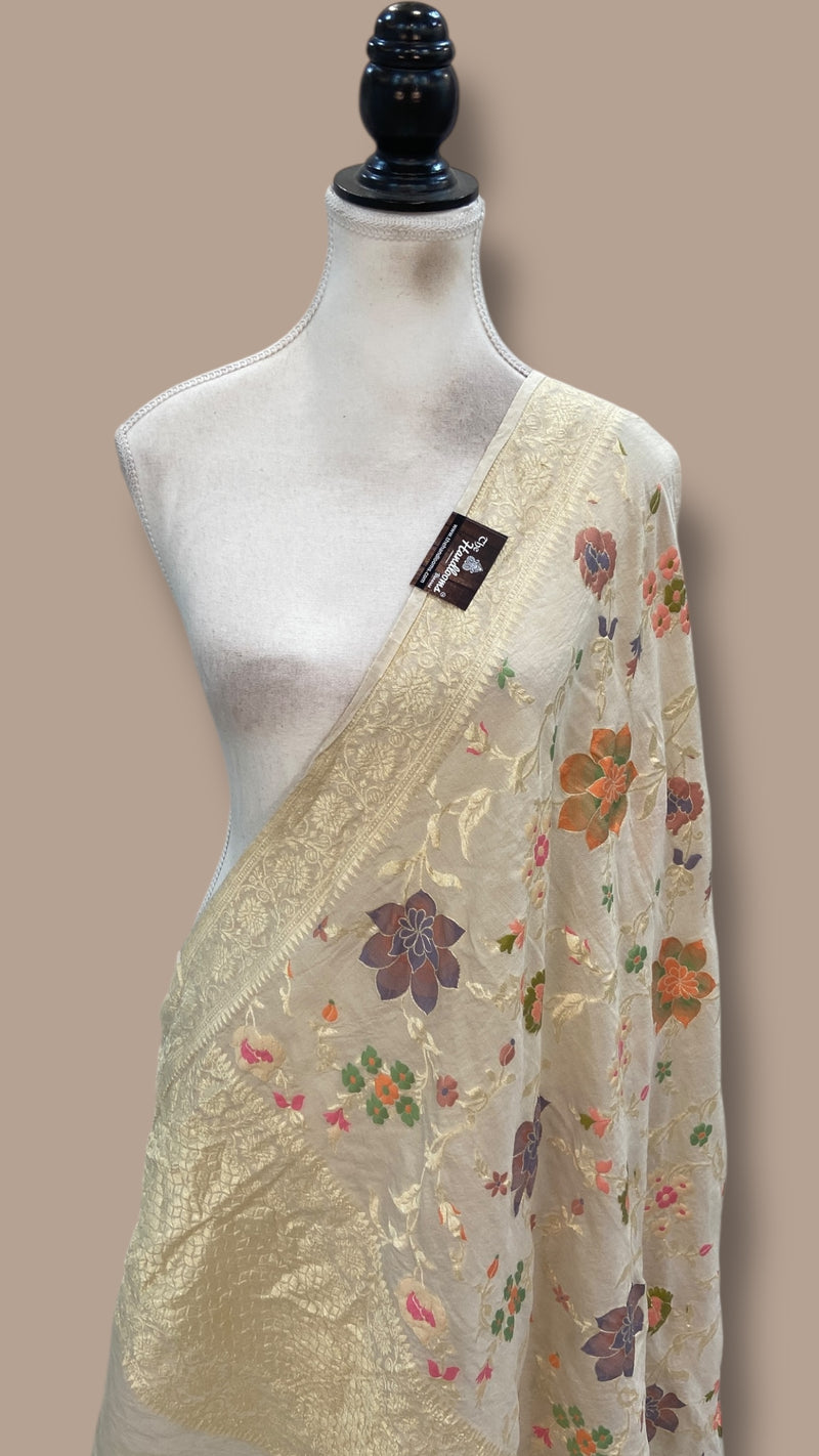 Pure Moonga Georgette Handloom Dupatta - Tilfi Meenakari - The Handlooms