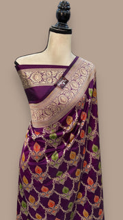 Pure Katan Silk Banarasi Handloom Saree - All over Jaal work with Meenakari - The Handlooms