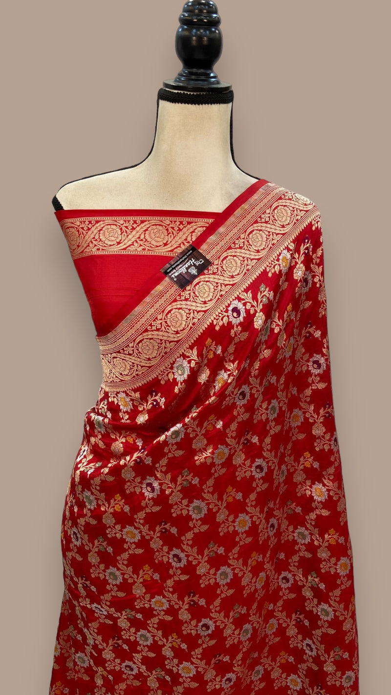Pure Katan Silk Banarasi Handloom Saree - All over Jaal work with Meenakari - The Handlooms