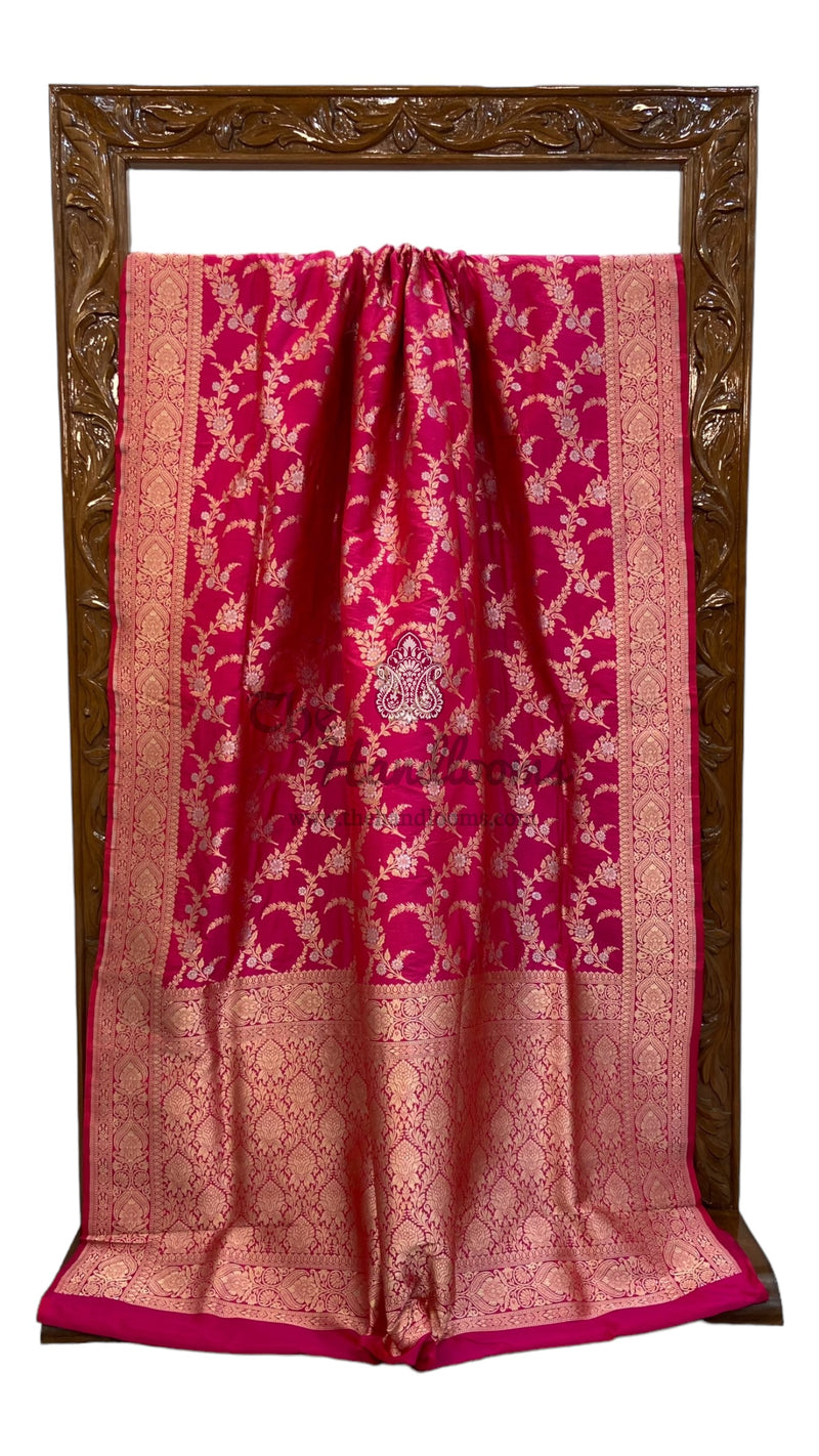 Pure Katan Silk Banarasi Handloom Saree - All over Sona Roopa Jaal work - The Handlooms