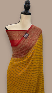 Mustard Yellow Khaddi Georgette Handloom Banarasi Saree - The Handlooms