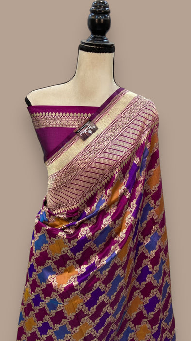 Pure Katan Silk Banarasi Handloom Saree - All over Jaal work - With Meenakari