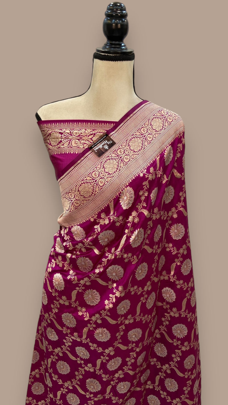 Pure Katan Silk Banarasi Handloom Saree - All over sona roopa Jaal work - The Handlooms