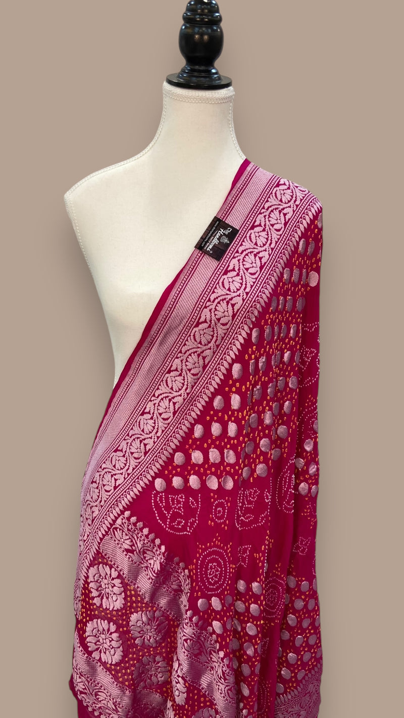 Pure Georgette Banarasi Bandhej Handloom Dupatta - The Handlooms