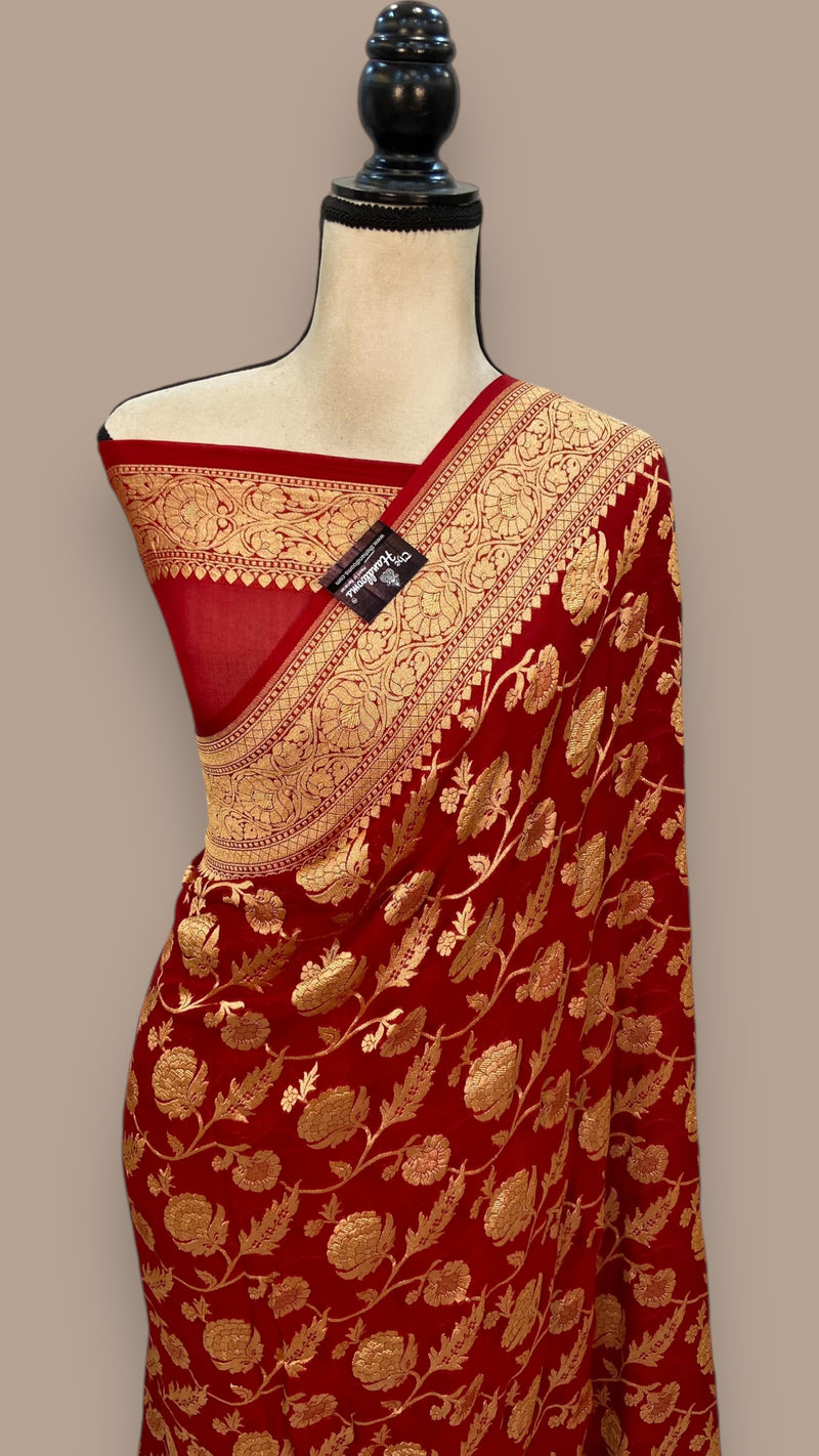 Pure Khaddi Georgette Banarasi Saree -  Gold zari - The Handlooms