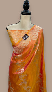 Pure Katan Silk Banarasi Handloom Saree - All over soona roopa  Kadua stripe - The Handlooms