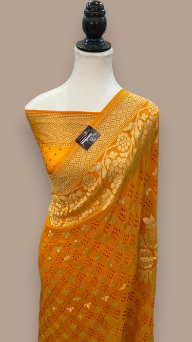 Pure Georgette Banarasi Bandhej Handloom Saree