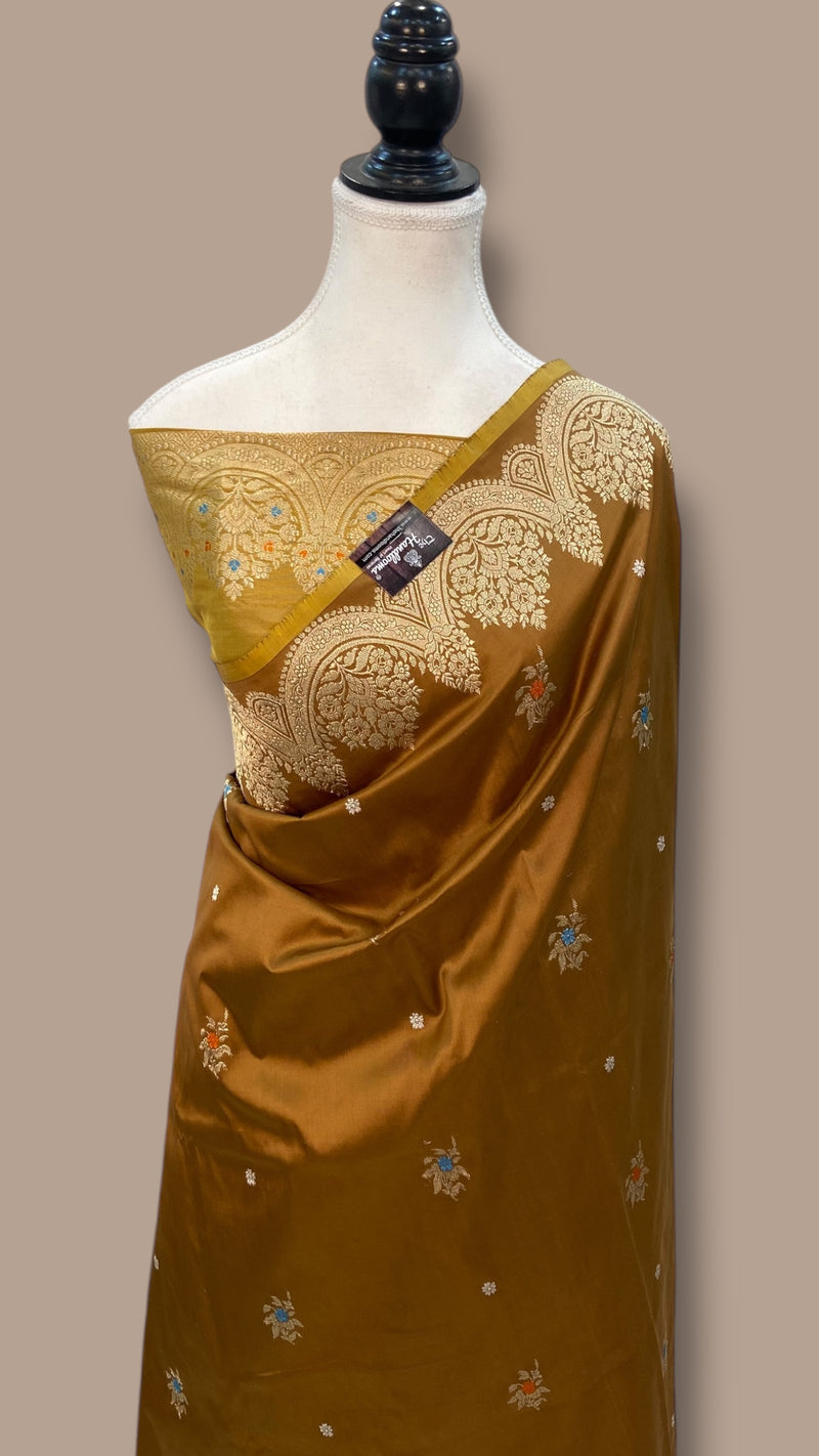 Pure Katan Silk Banarasi Handloom Saree - All over Sona Roopa Kadua motifs - The Handlooms