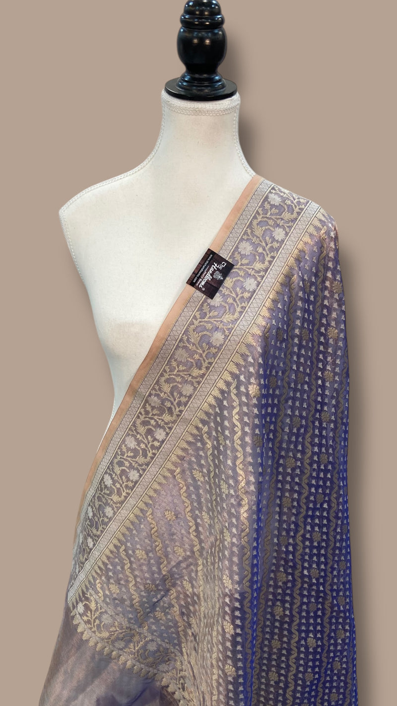 Pure Tissue Reshmi Zari Banarasi Brocade Handloom Dupatta - The Handlooms