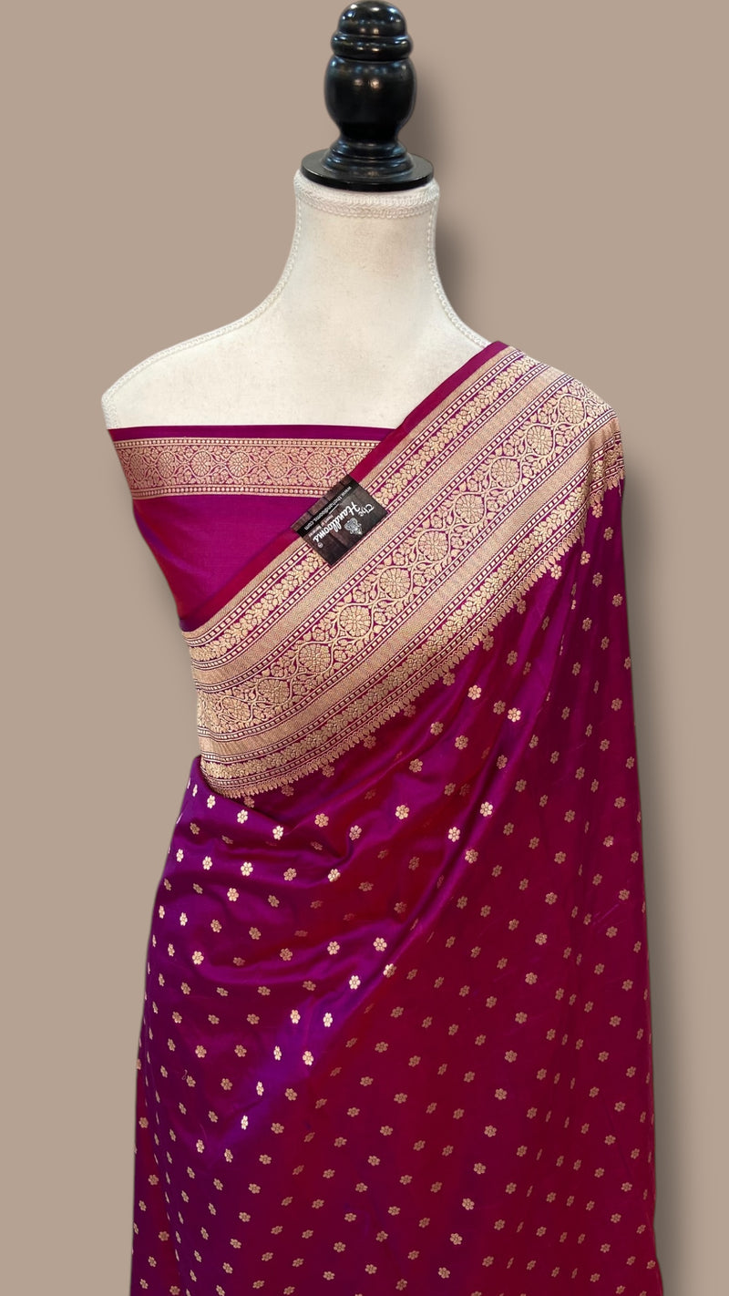 Pure Katan Silk Banarasi Handloom Saree - All Over Motifs - The Handlooms