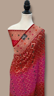 Pure Georgette Banarasi Bandhej Handloom Saree - with meenakari work - The Handlooms