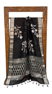 Black Pure Kora Handloom Banarasi Saree - The Handlooms