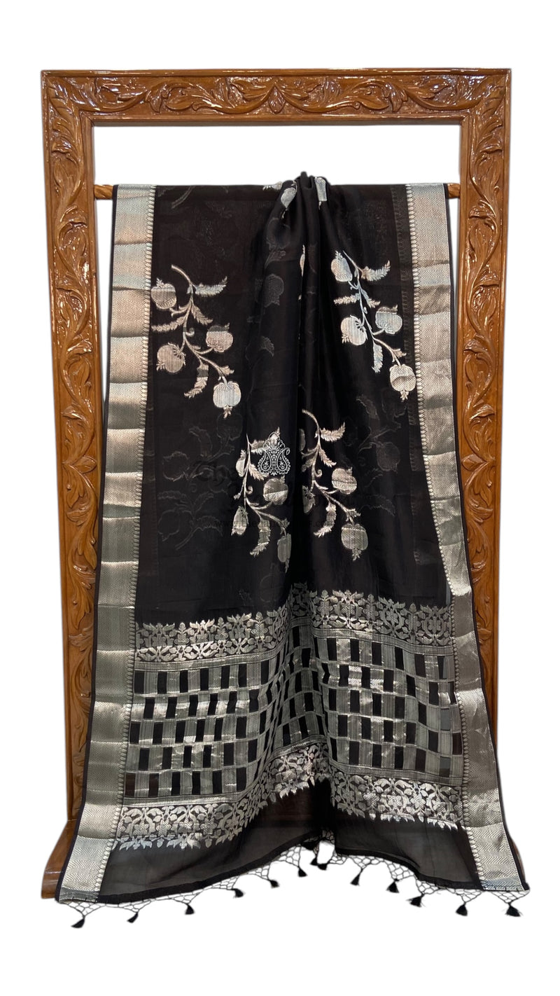 Black Pure Kora Handloom Banarasi Saree - The Handlooms