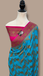 Khaddi Georgette Handloom Banarasi Saree - Antique Zari - The Handlooms
