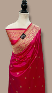 Hot Pink Pure Katan Silk Banarasi Handloom Saree - All over Kadua motifs With Meenakari - The Handlooms