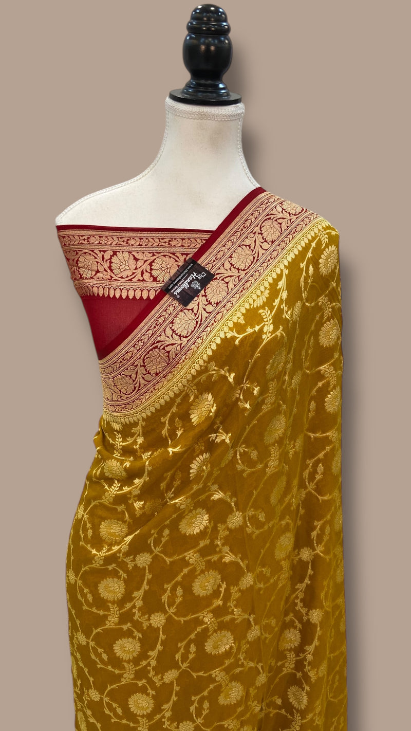 Pure Khaddi Georgette Banarasi Saree -  Gold zari - The Handlooms