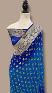 Dual Shade Pure Georgette Banarasi Bandhej Handloom Saree - The Handlooms
