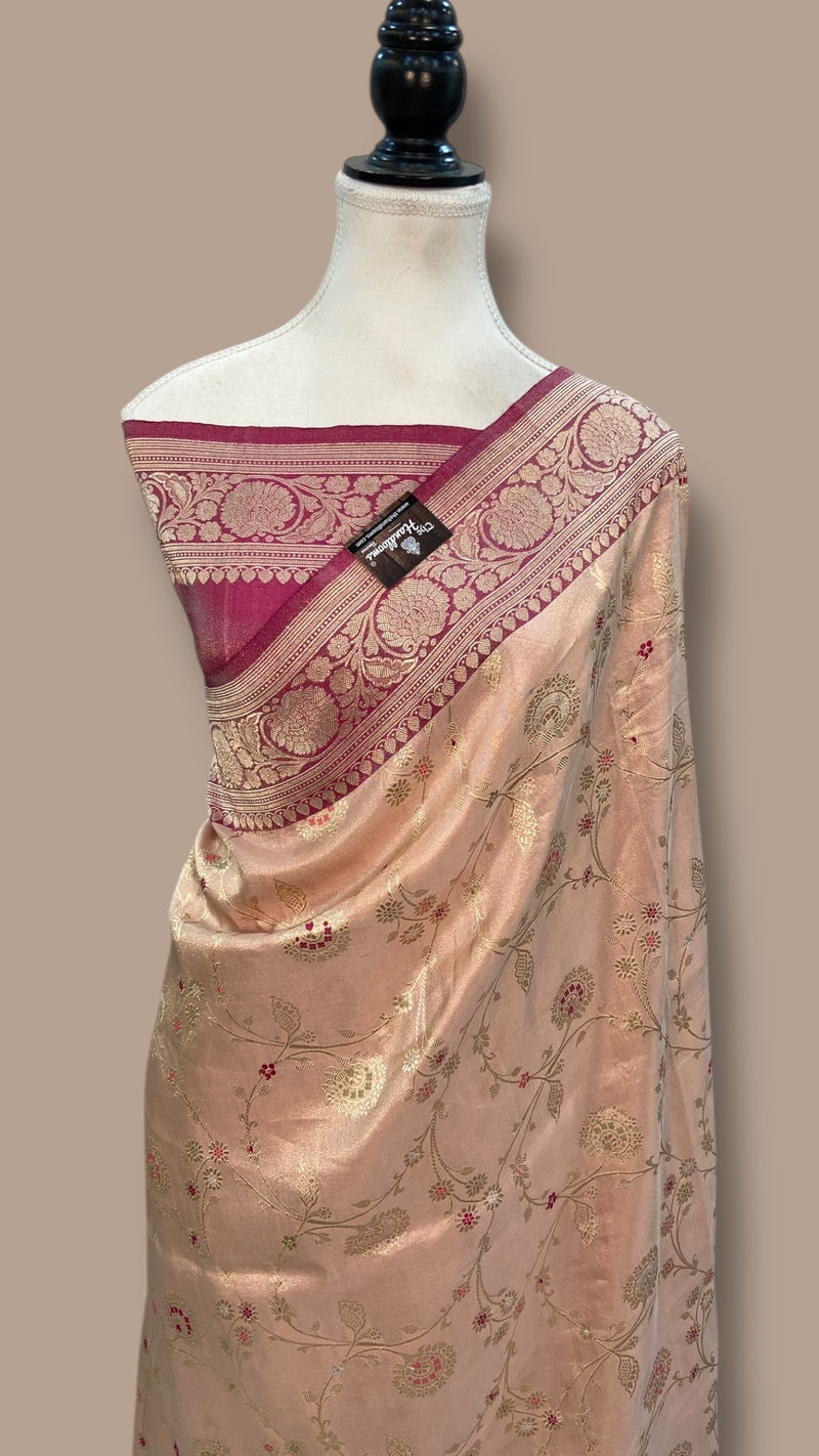 Pure Katan Tissue Silk Banarasi Handloom Saree - All over kadiyal Jaal work With Meenakari - The Handlooms