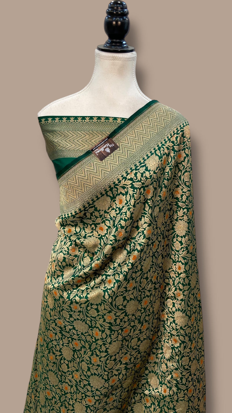 Regal Pure Katan Silk Banarasi Saree – Handwoven Tanchui Brocade - The Handlooms