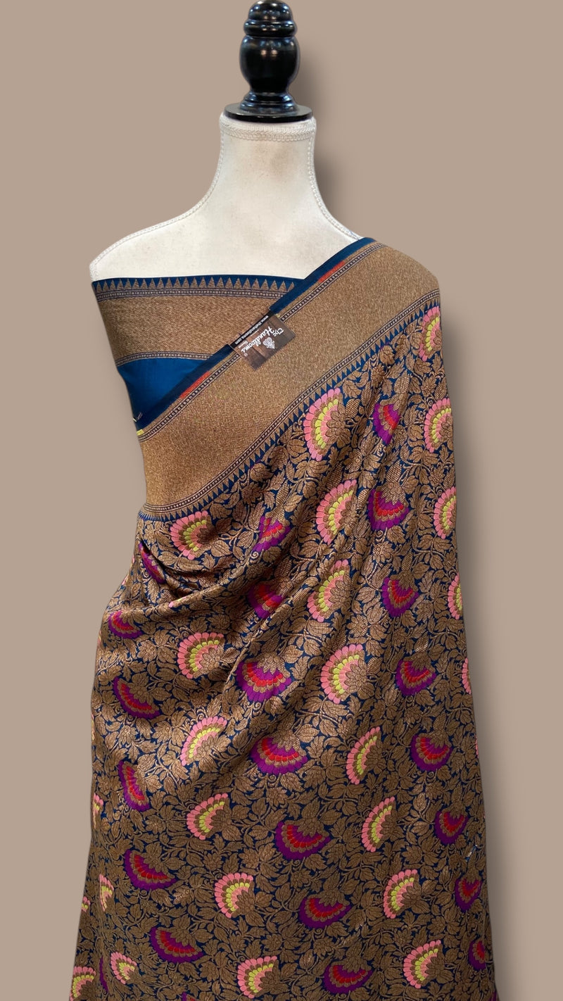 Regal Pure Katan Silk Banarasi Saree – Handwoven Tanchui Brocade - The Handlooms