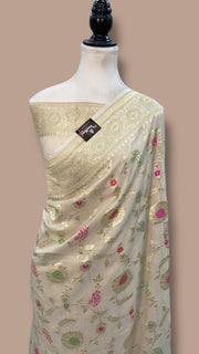 Pure Tussar Georgette Handloom Banarasi Saree - All over Jaal Work with meenakari - The Handlooms