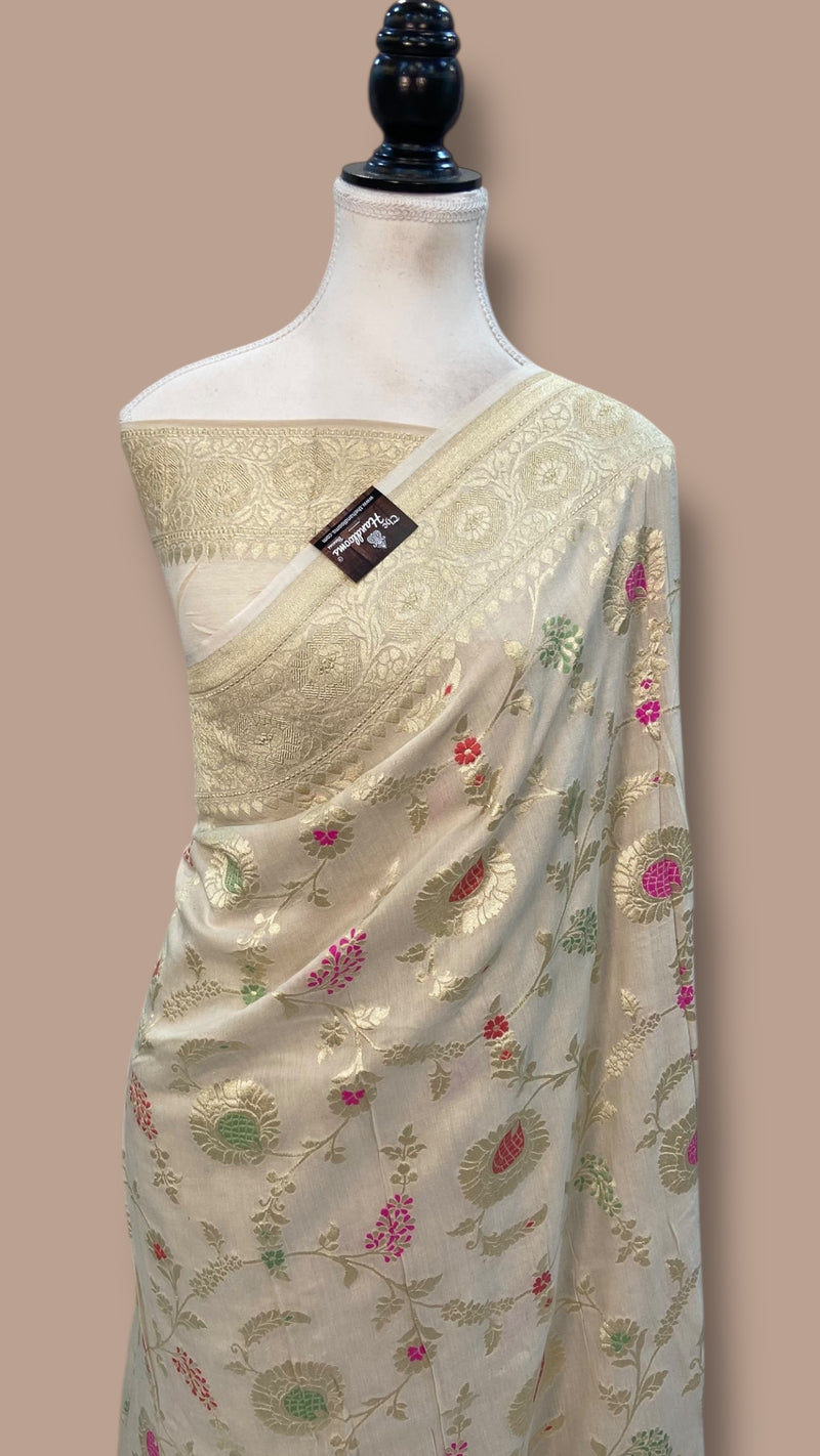 Pure Tussar Georgette Handloom Banarasi Saree - All over Jaal Work with meenakari - The Handlooms