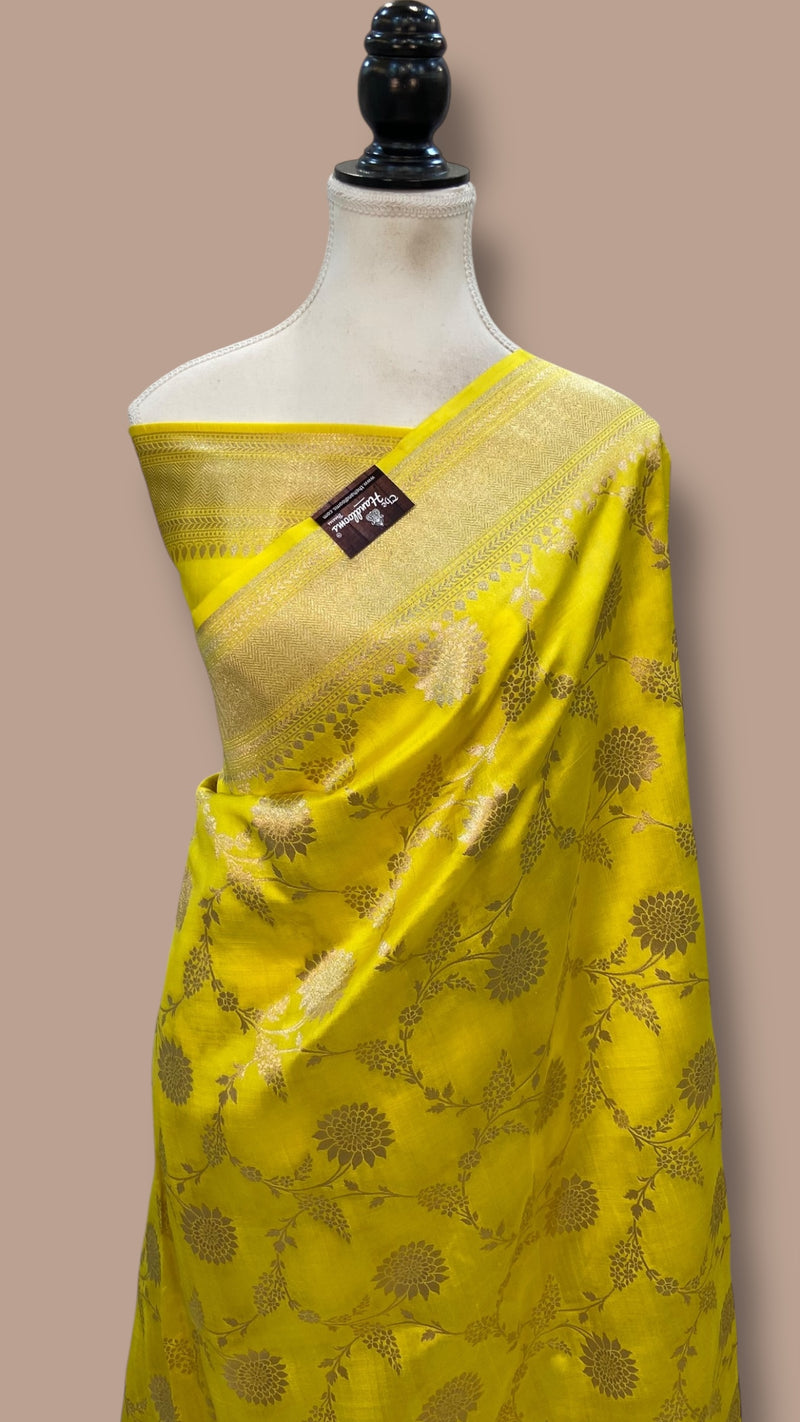 Yellow Pure Chiniya Khaddi Handloom Banarasi Saree - The Handlooms
