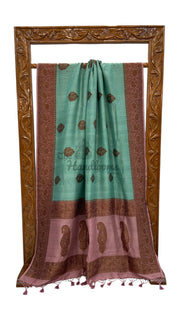 Teal Green Tussar Georgette Handloom Banarasi Saree - Antique Zari - The Handlooms