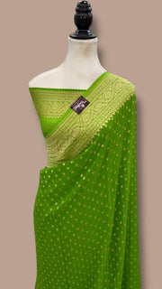 Pure Khaddi Georgette Handloom Banarasi Saree - Gold Zari - The Handlooms