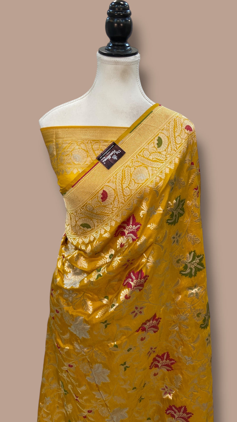 Pure Katan Silk Banarasi Handloom Saree - All Over Jaal Work - With Meenakari - The Handlooms