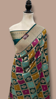 Multicolor Pure Katan Silk Banarasi Handloom Saree - All over Jaal Work With Rangkart - The Handlooms