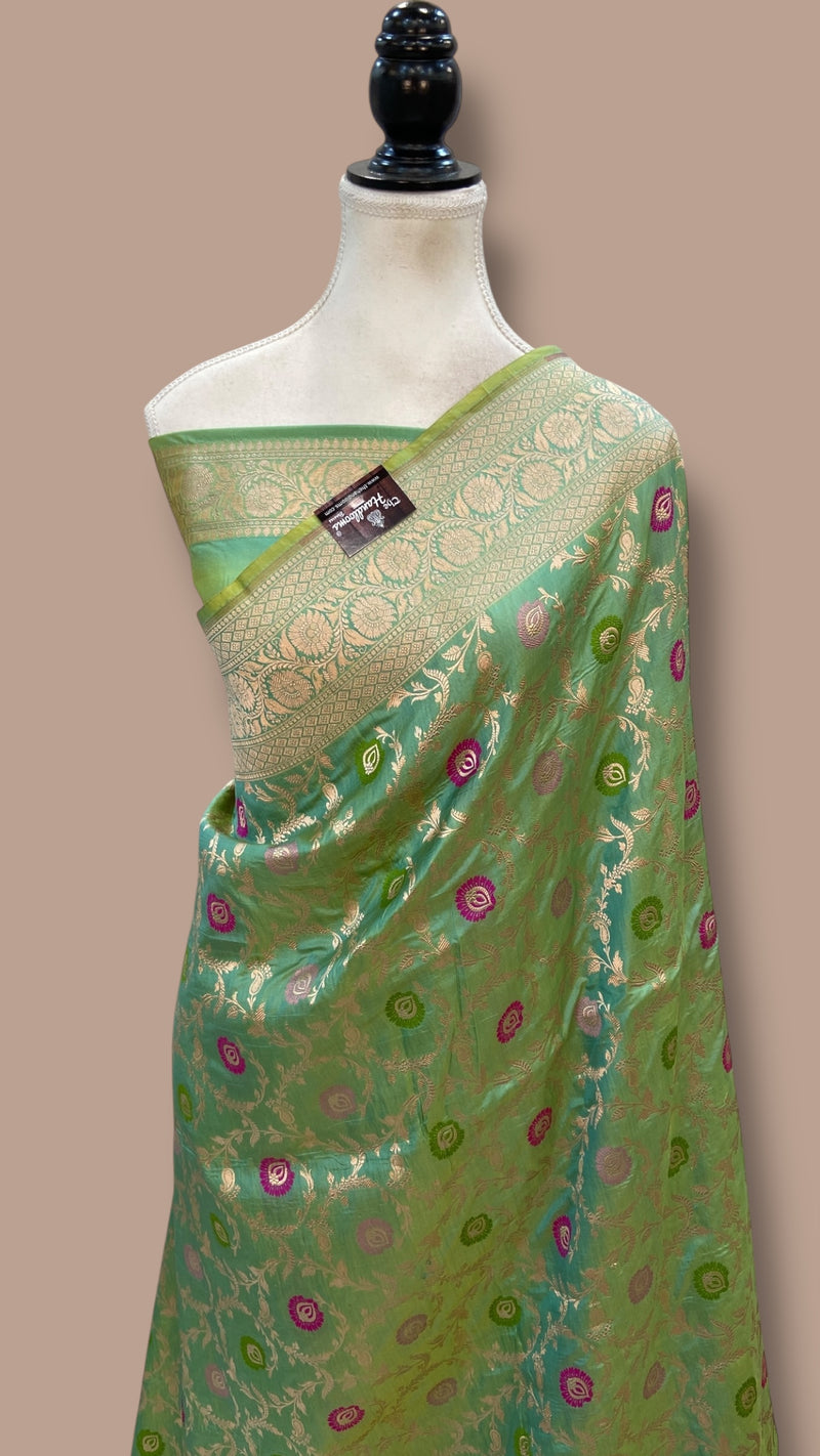 Pure Katan Silk Banarasi Handloom Saree - All over Jaal work With Meenakari - The Handlooms