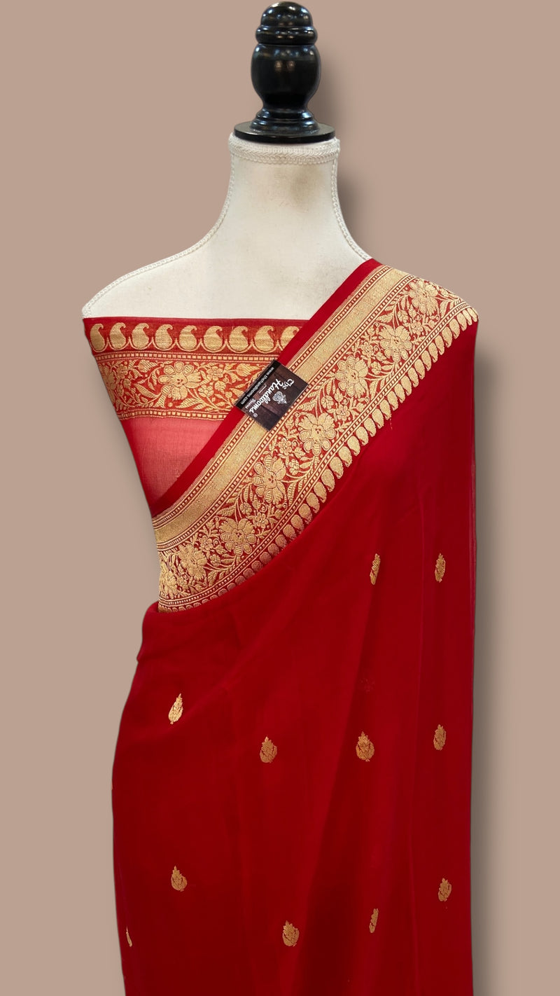 Pure Georgette Banarasi Saree - Gold zari - The Handlooms