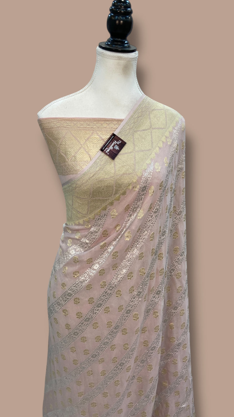 Khaddi Georgette Handloom Banarasi Saree - All Over Sona Roopa Jaal Work - The Handlooms