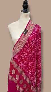 Pure Georgette Banarasi Bandhej Handloom Dupatta - Water Zari - The Handlooms