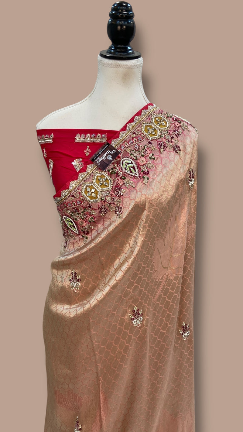 Banarasi Brocade Silk Saree with Exquisite Handwork - The Handlooms