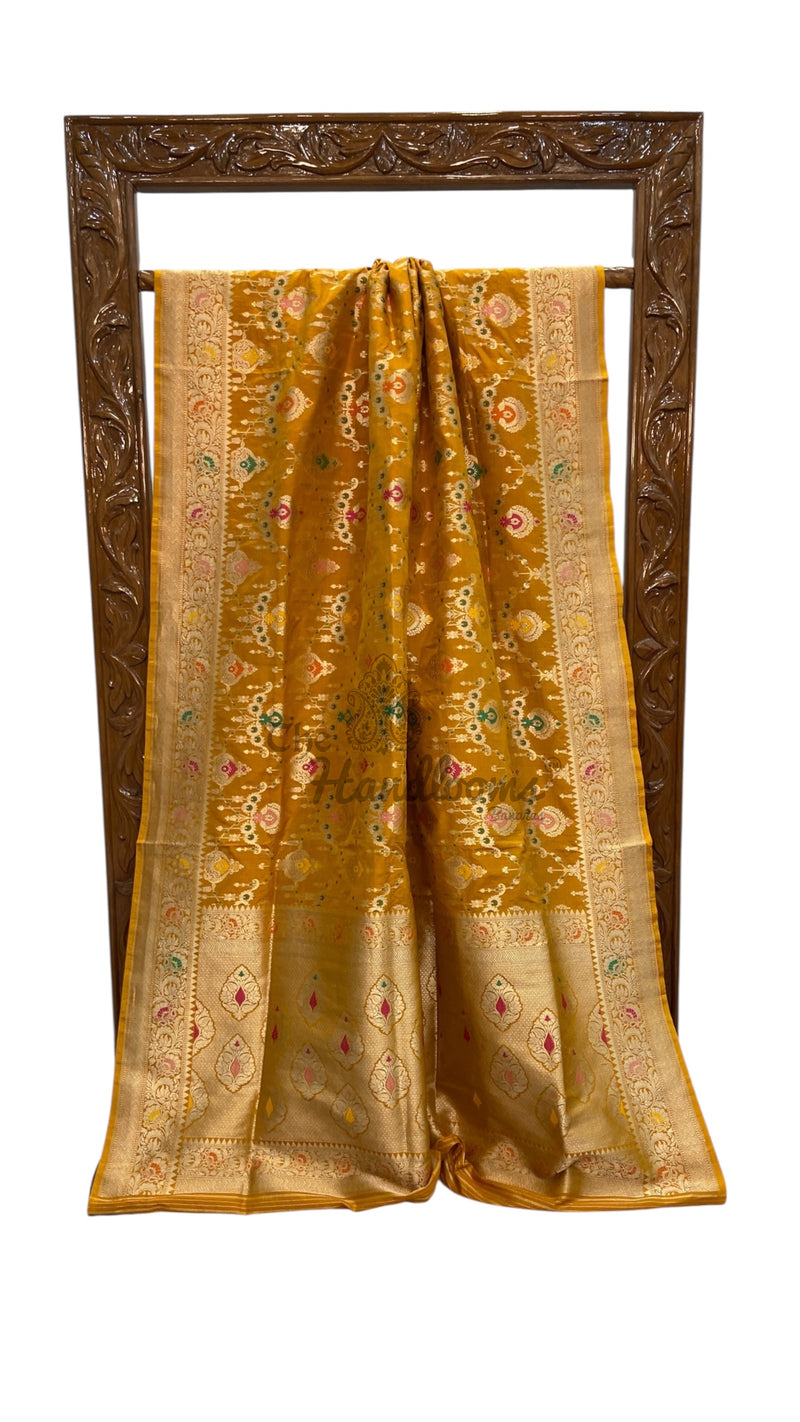 Pure Katan Silk Banarasi Handloom Saree - All over Jaal Work With Meenakari - The Handlooms