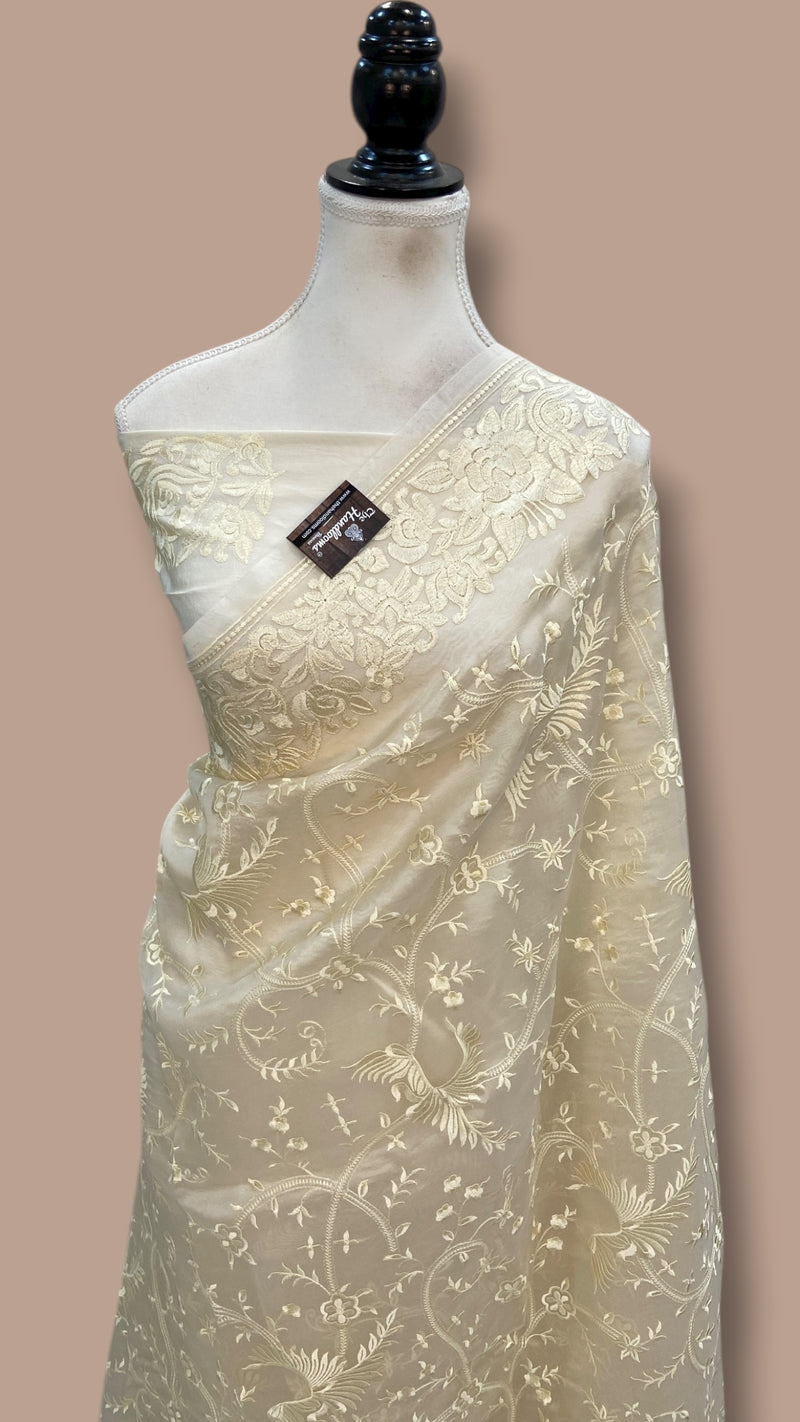 Pure Organza Chikankari Handloom Banarasi Saree