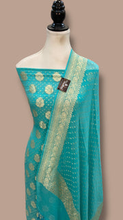 Aqua Blue Pure Khaddi Georgette Banarasi Dress material - The Handlooms
