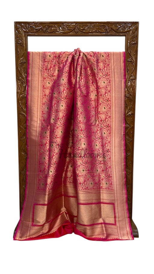 Regal Pure Katan Silk Banarasi Saree – Handwoven Tanchui Brocade with Meenakari Work - The Handlooms