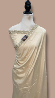 Pure Katan Chiniya Silk Handloom Banarasi Saree with Handwork - The Handlooms