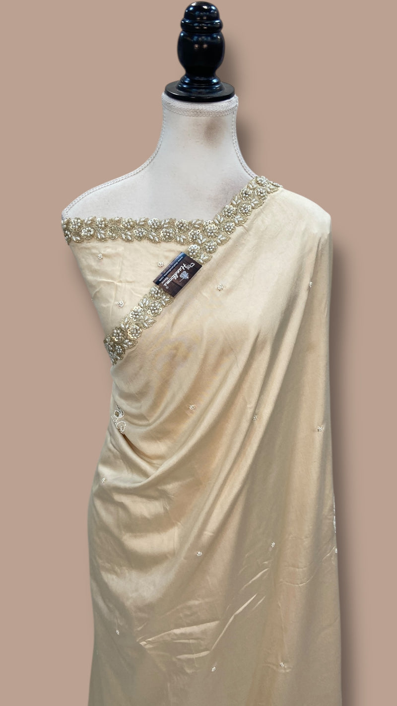 Pure Katan Chiniya Silk Handloom Banarasi Saree with Handwork - The Handlooms