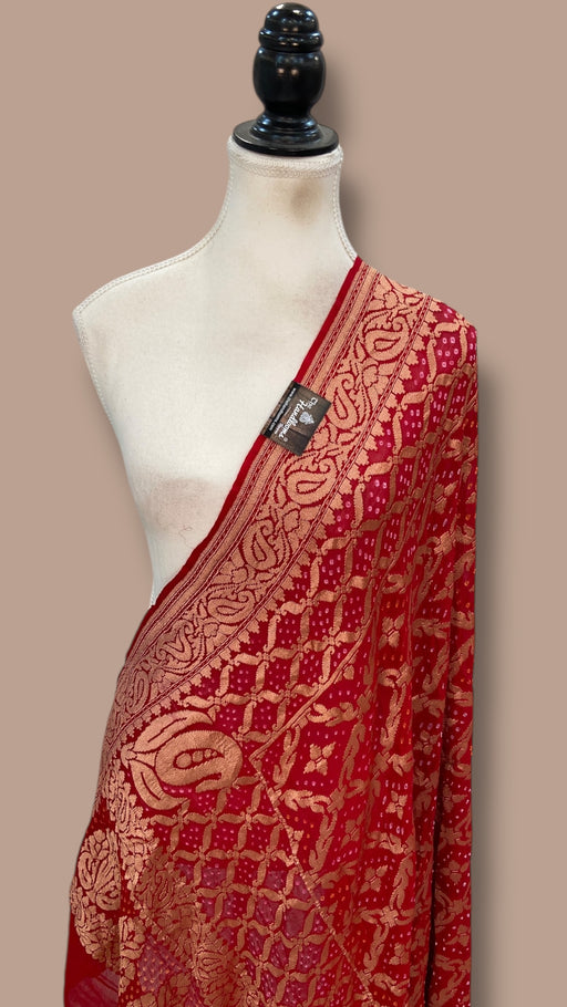 Pure Georgette Banarasi Bandhej Handloom Dupatta - The Handlooms