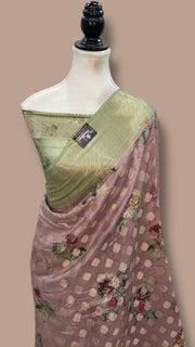 Pure Chiniya Silk Handloom Banarasi Saree Digital Print - The Handlooms